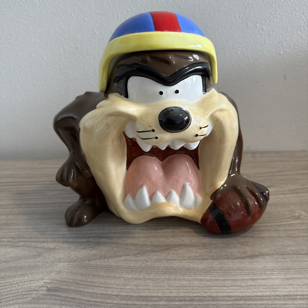 Vintage 1993 Football Tasmanian Devil Cookie Jar Large 9.5" Looney Tunes WB